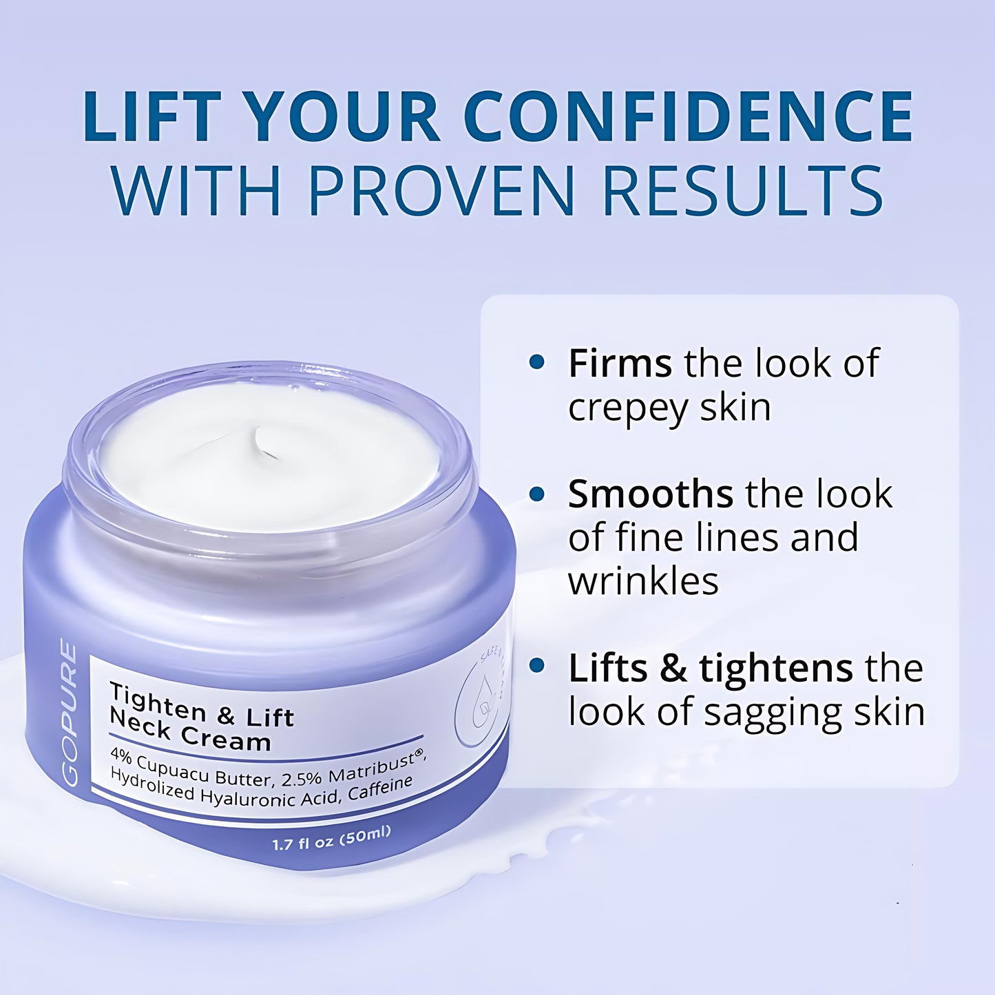 goPure Neck Cream Tighten & Lift FirmingCream for Crepey Skin TighteningCosmetic -Clinically Proven, Safe & Clean,Dermatologist Recommended, CrueltyFree