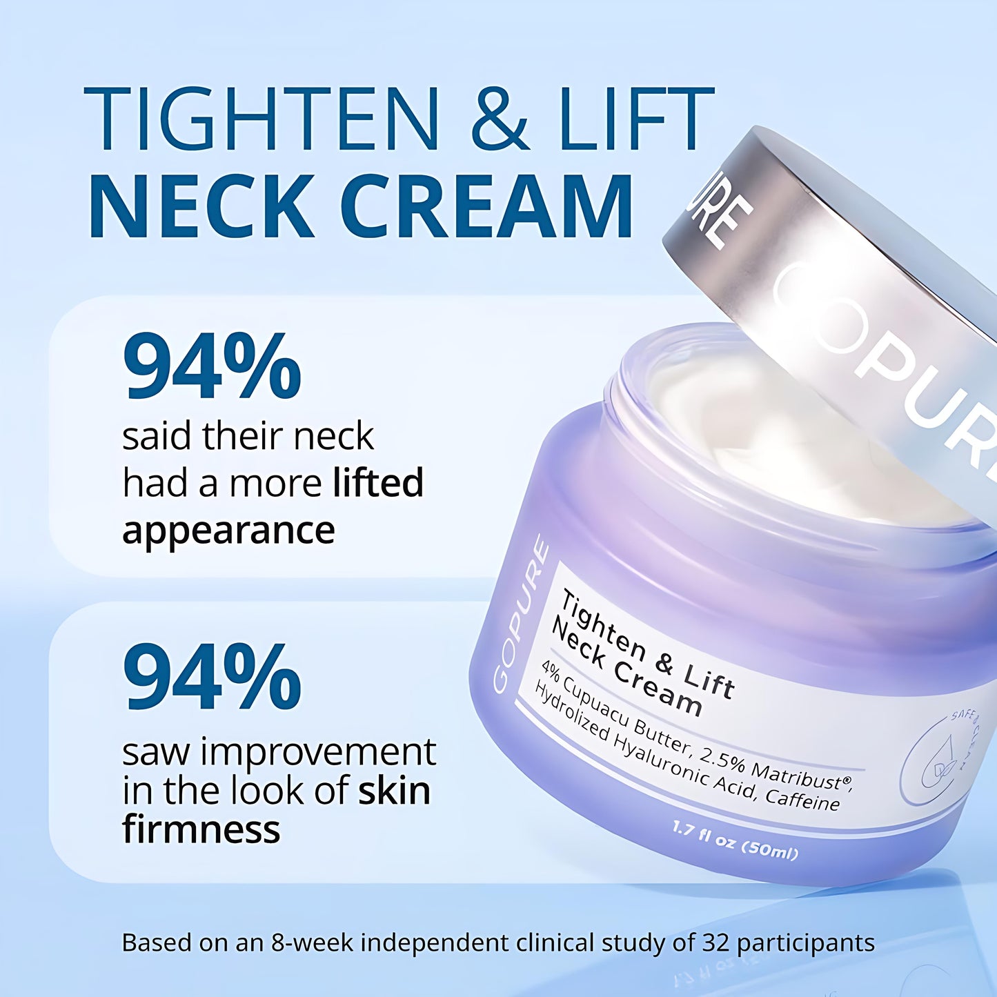 goPure Neck Cream Tighten & Lift FirmingCream for Crepey Skin TighteningCosmetic -Clinically Proven, Safe & Clean,Dermatologist Recommended, CrueltyFree