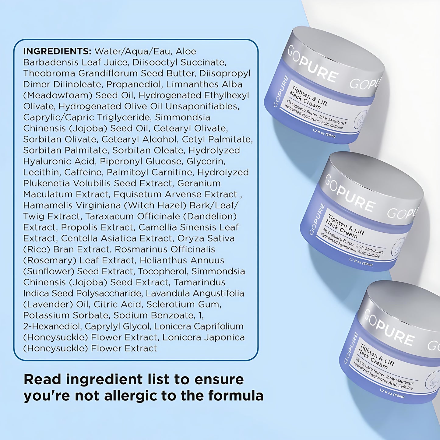 goPure Neck Cream Tighten & Lift FirmingCream for Crepey Skin TighteningCosmetic -Clinically Proven, Safe & Clean,Dermatologist Recommended, CrueltyFree