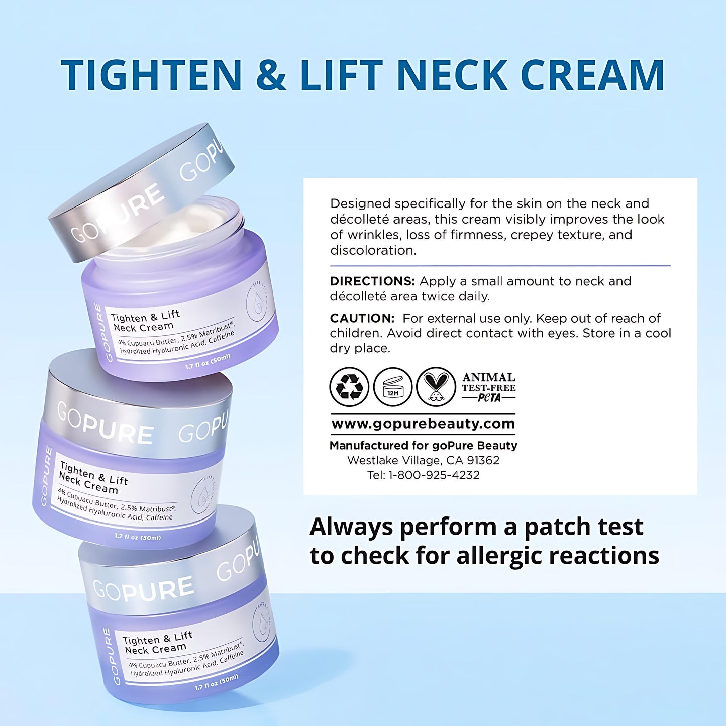 goPure Neck Cream Tighten & Lift FirmingCream for Crepey Skin TighteningCosmetic -Clinically Proven, Safe & Clean,Dermatologist Recommended, CrueltyFree